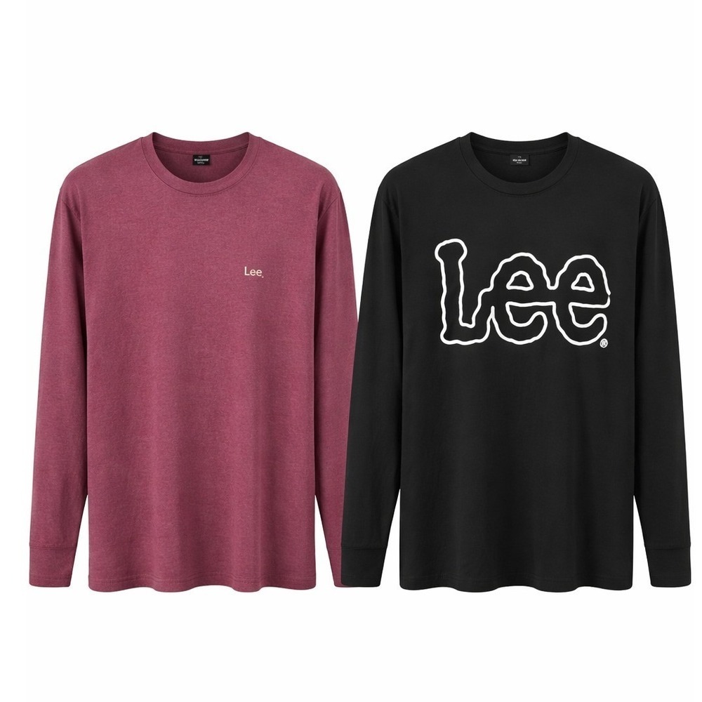 Lee Men's Long Sleeve T Shirt Tee Burgundy/Black Graphic Logo‎ Size S